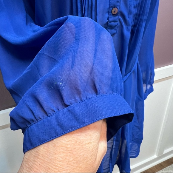 Motherhood Blue Tunic with Tie Front and Mandarin Collar - Picture 4 of 6